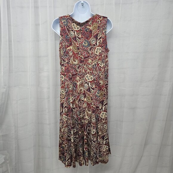 Perceptions Red Tan Paisley Midi Dress Sleeveless Boho L - Picture 7 of 12